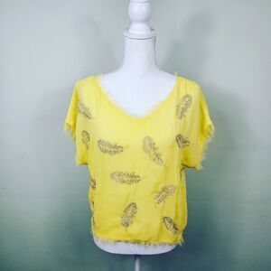 Anthropologie Greylin Feather Motif Blouse. Yellow XS